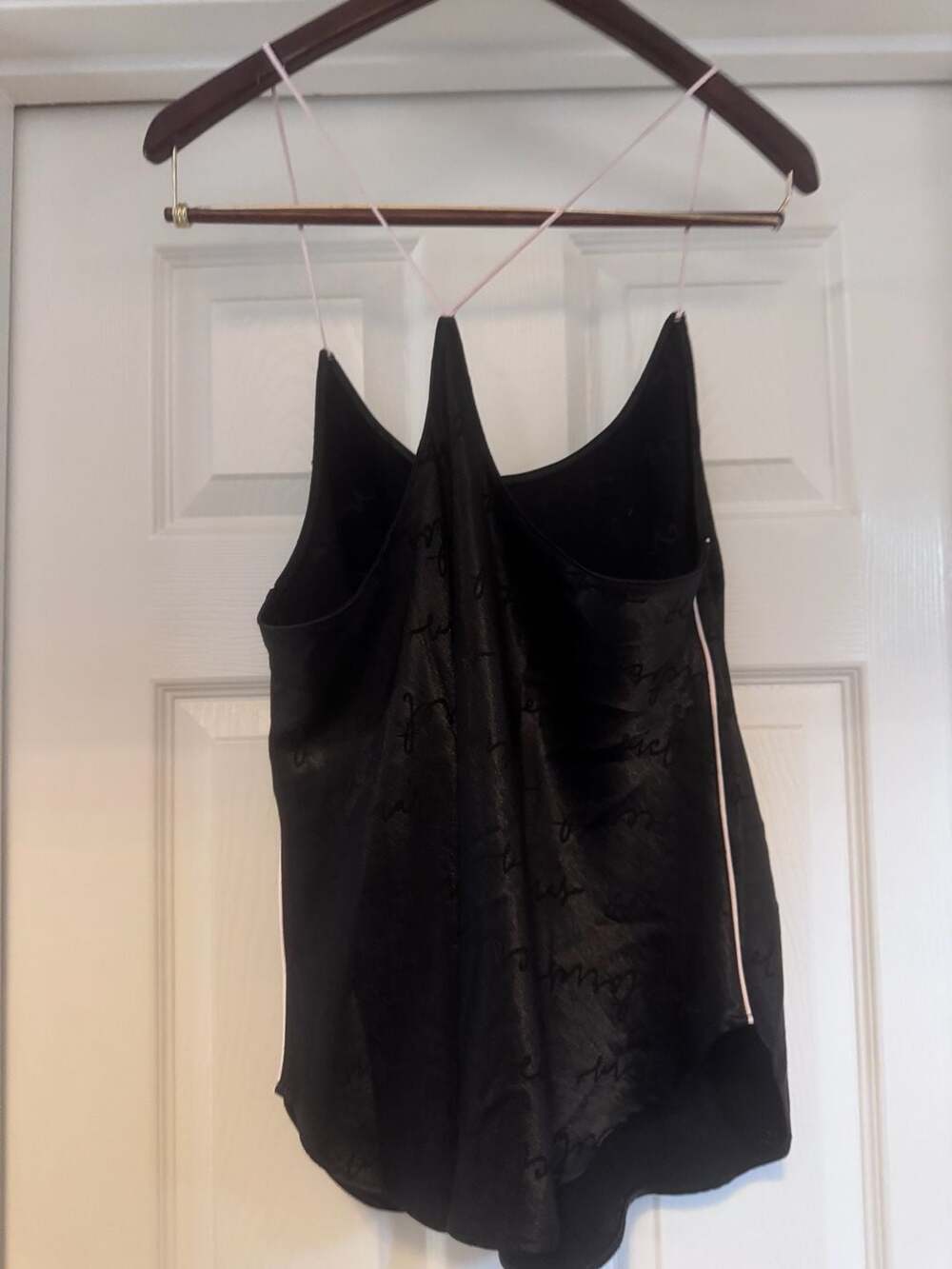 Victoria's Secret Black Satin Script Logo Cami Tank Top Size L